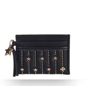 Tory Burch Black leather Card Holder with Gold Star Accents